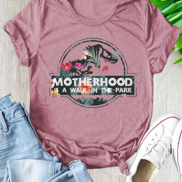 Tops - Motherhood is a Walk in the Park T-Shirt in Rose
